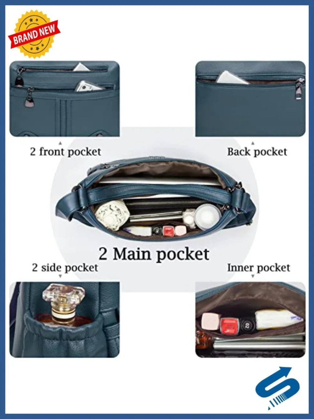 Soft PU Leather Shoulder Handbag Multi Pocket Crossbody Satchel Tote